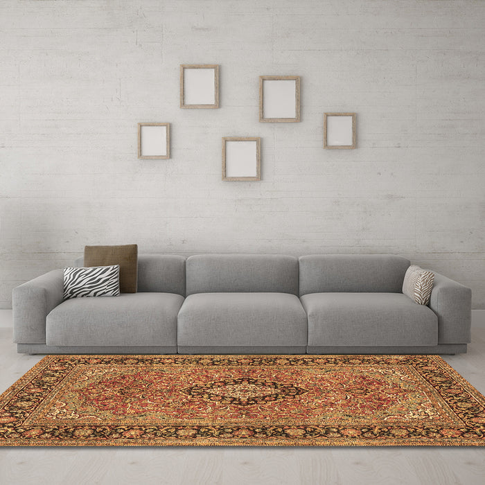 Machine Washable Persian Brown Traditional Rug in a Living Room,, wshtr3172brn