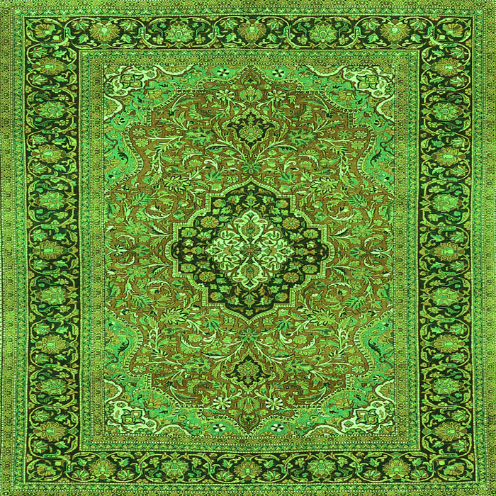 Round Machine Washable Persian Green Traditional Area Rugs, wshtr3172grn