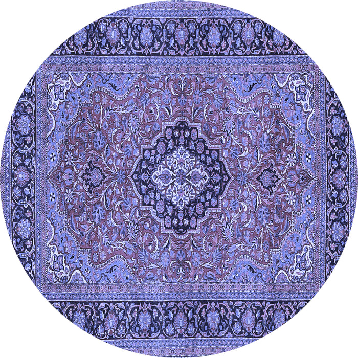 Round Machine Washable Persian Blue Traditional Rug, wshtr3172blu
