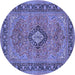 Round Machine Washable Persian Blue Traditional Rug, wshtr3172blu