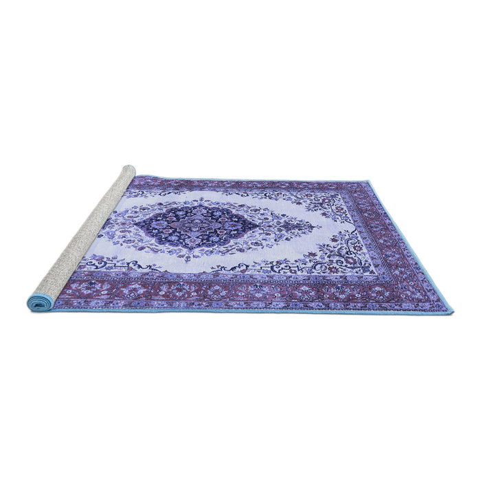 Sideview of Machine Washable Persian Blue Traditional Rug, wshtr3173blu