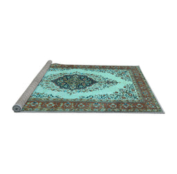 Sideview of Machine Washable Persian Light Blue Traditional Rug, wshtr3173lblu