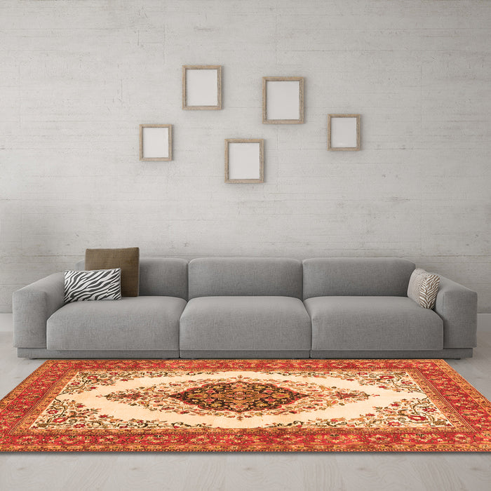 Machine Washable Persian Orange Traditional Area Rugs in a Living Room, wshtr3173org
