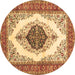 Round Persian Brown Traditional Rug, tr3173brn