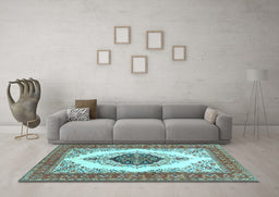 Machine Washable Persian Light Blue Traditional Rug in a Living Room, wshtr3173lblu