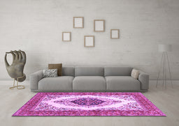 Machine Washable Persian Purple Traditional Area Rugs in a Living Room, wshtr3173pur