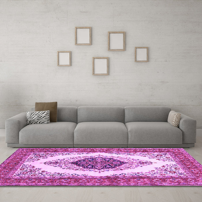 Machine Washable Persian Purple Traditional Area Rugs in a Living Room, wshtr3173pur