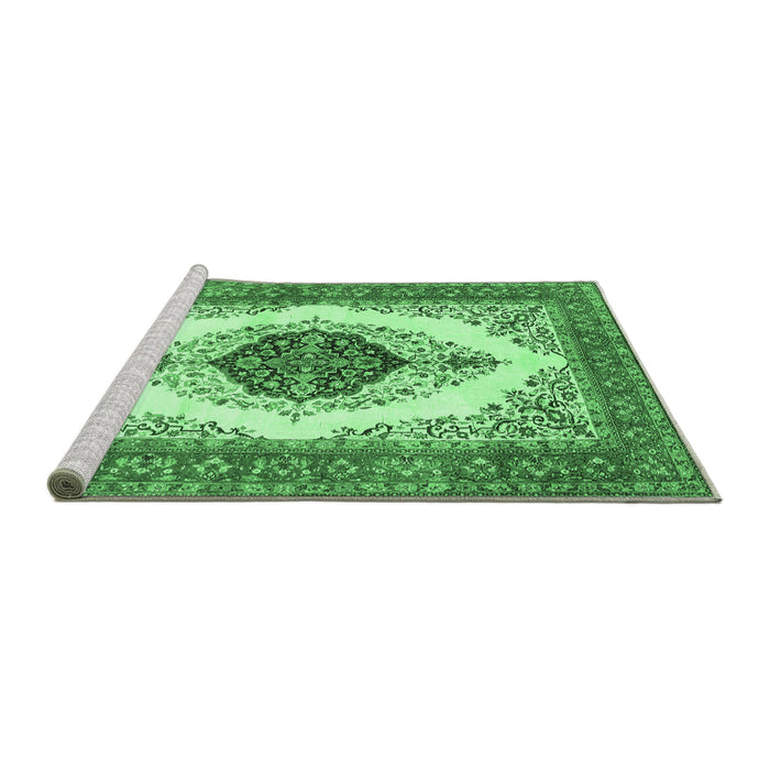 Sideview of Machine Washable Persian Emerald Green Traditional Area Rugs, wshtr3173emgrn