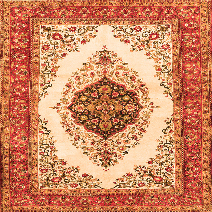 Round Machine Washable Persian Orange Traditional Area Rugs, wshtr3173org