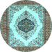 Round Machine Washable Persian Light Blue Traditional Rug, wshtr3173lblu