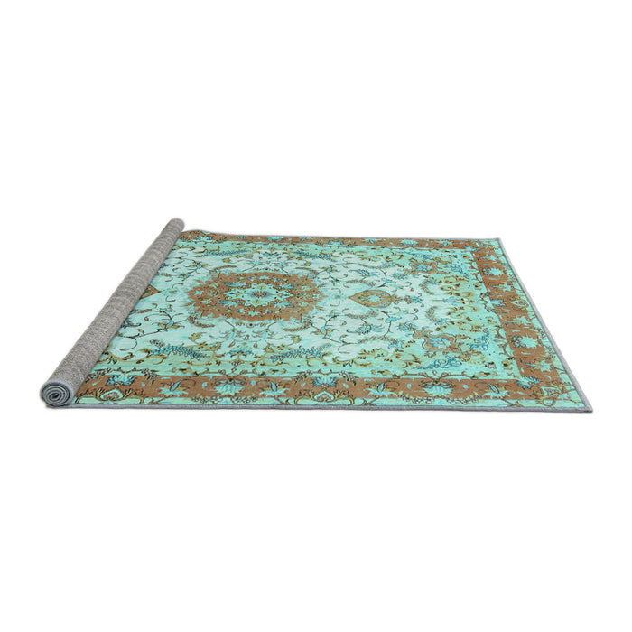 Sideview of Machine Washable Persian Light Blue Traditional Rug, wshtr3174lblu