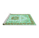 Sideview of Machine Washable Persian Turquoise Traditional Area Rugs, wshtr3174turq