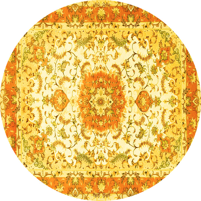 Round Machine Washable Persian Yellow Traditional Rug, wshtr3174yw
