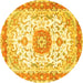 Round Machine Washable Persian Yellow Traditional Rug, wshtr3174yw