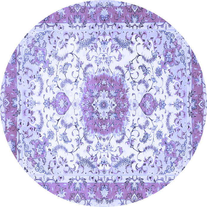 Round Machine Washable Persian Blue Traditional Rug, wshtr3174blu