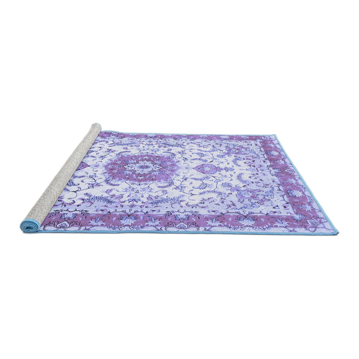 Sideview of Machine Washable Persian Blue Traditional Rug, wshtr3174blu