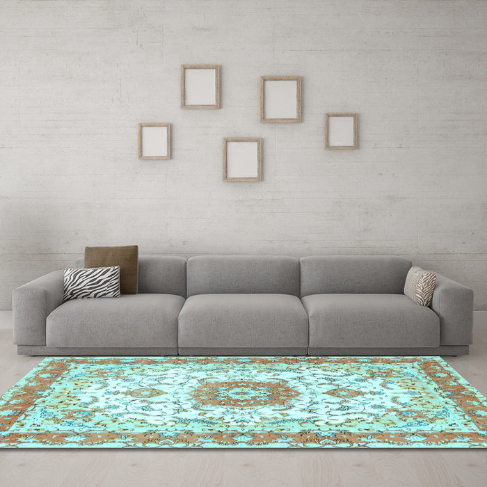 Machine Washable Persian Light Blue Traditional Rug in a Living Room, wshtr3174lblu