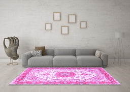 Machine Washable Persian Purple Traditional Area Rugs in a Living Room, wshtr3174pur