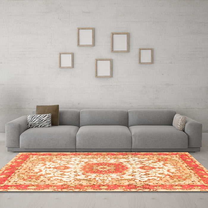 Machine Washable Persian Orange Traditional Area Rugs in a Living Room, wshtr3174org
