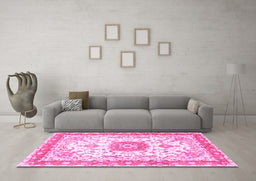 Machine Washable Persian Pink Traditional Rug in a Living Room, wshtr3174pnk