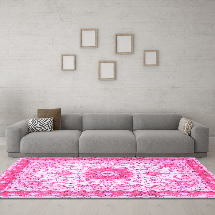 Machine Washable Persian Pink Traditional Rug in a Living Room, wshtr3174pnk