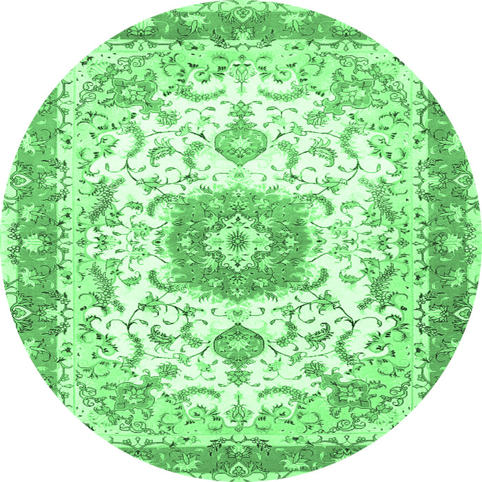 Round Machine Washable Persian Emerald Green Traditional Area Rugs, wshtr3174emgrn