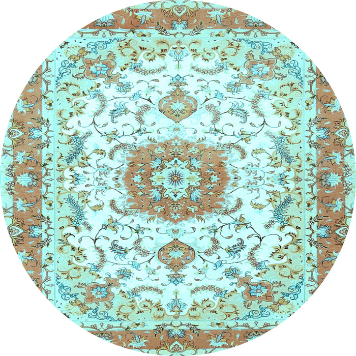 Round Machine Washable Persian Light Blue Traditional Rug, wshtr3174lblu