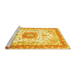 Sideview of Machine Washable Persian Yellow Traditional Rug, wshtr3174yw