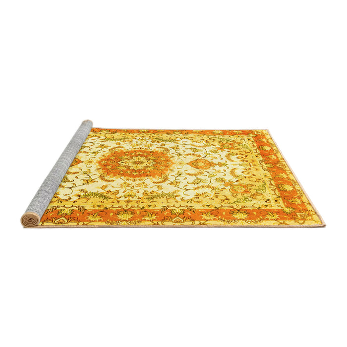Sideview of Machine Washable Persian Yellow Traditional Rug, wshtr3174yw