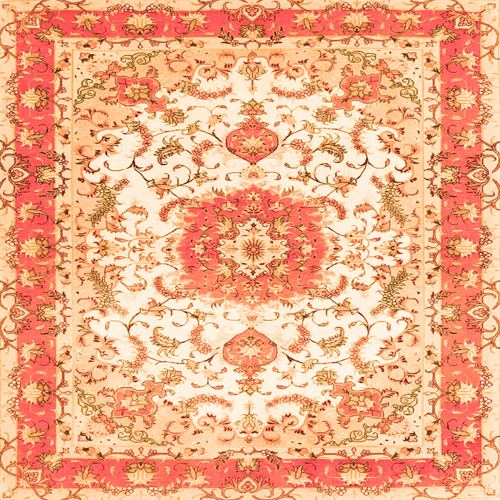 Round Machine Washable Persian Orange Traditional Area Rugs, wshtr3174org