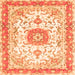 Round Machine Washable Persian Orange Traditional Area Rugs, wshtr3174org