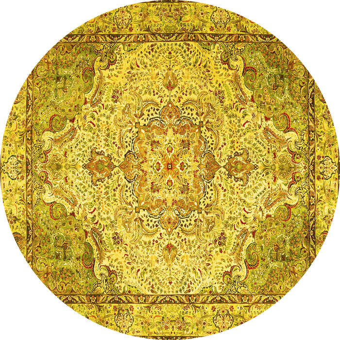 Round Machine Washable Persian Yellow Traditional Rug, wshtr3175yw