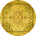 Round Machine Washable Persian Yellow Traditional Rug, wshtr3175yw