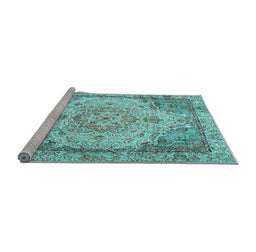 Sideview of Machine Washable Persian Light Blue Traditional Rug, wshtr3175lblu
