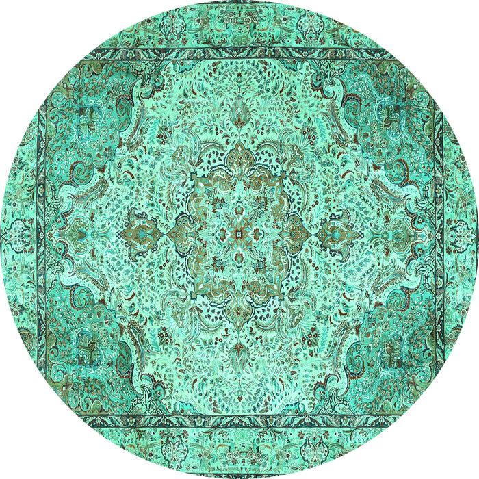 Round Persian Turquoise Traditional Rug, tr3175turq
