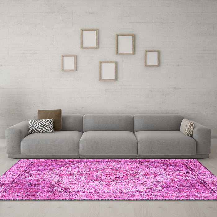 Machine Washable Persian Pink Traditional Rug in a Living Room, wshtr3175pnk