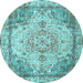 Round Machine Washable Persian Light Blue Traditional Rug, wshtr3175lblu