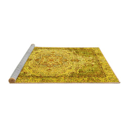 Sideview of Machine Washable Persian Yellow Traditional Rug, wshtr3175yw