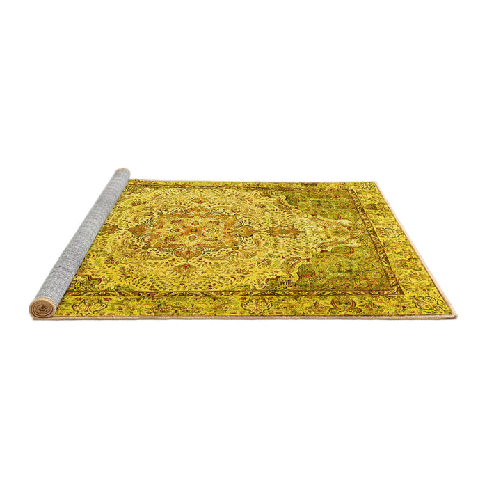 Sideview of Machine Washable Persian Yellow Traditional Rug, wshtr3175yw