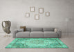 Machine Washable Persian Turquoise Traditional Area Rugs in a Living Room,, wshtr3175turq