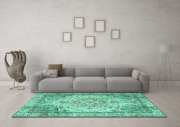 Machine Washable Persian Turquoise Traditional Area Rugs in a Living Room,, wshtr3175turq