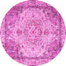 Round Machine Washable Persian Pink Traditional Rug, wshtr3175pnk