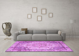 Machine Washable Persian Purple Traditional Area Rugs in a Living Room, wshtr3175pur