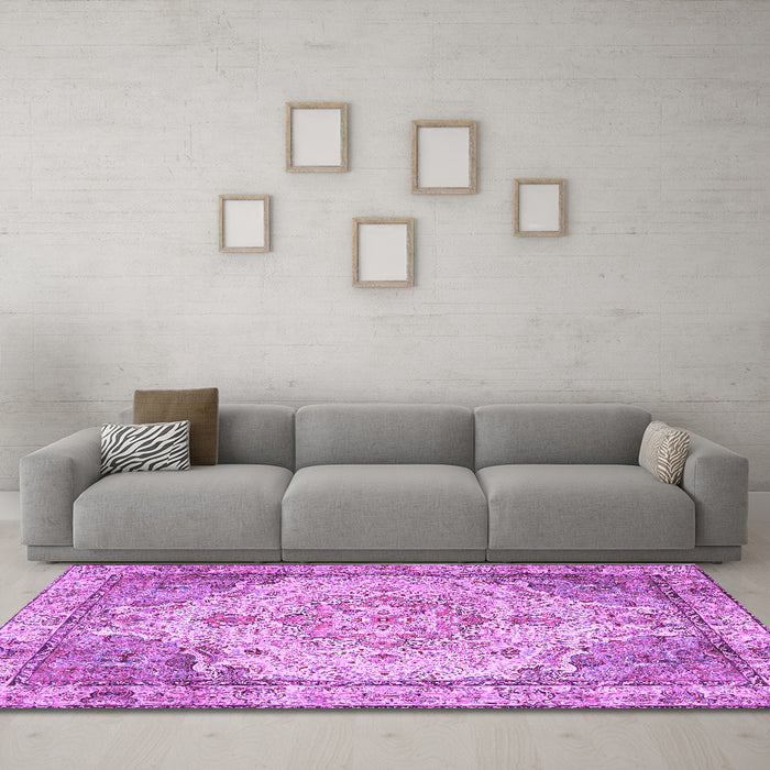 Machine Washable Persian Purple Traditional Area Rugs in a Living Room, wshtr3175pur