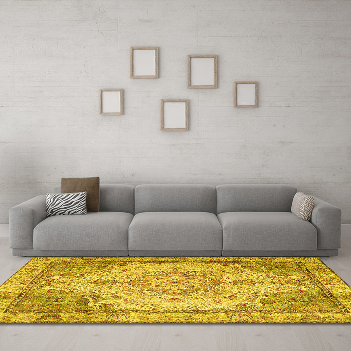 Machine Washable Persian Yellow Traditional Rug in a Living Room, wshtr3175yw