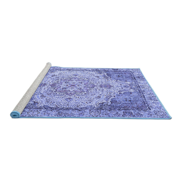 Sideview of Machine Washable Persian Blue Traditional Rug, wshtr3175blu