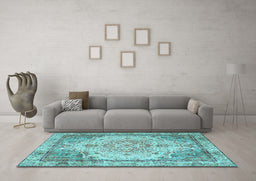 Machine Washable Persian Light Blue Traditional Rug in a Living Room, wshtr3175lblu