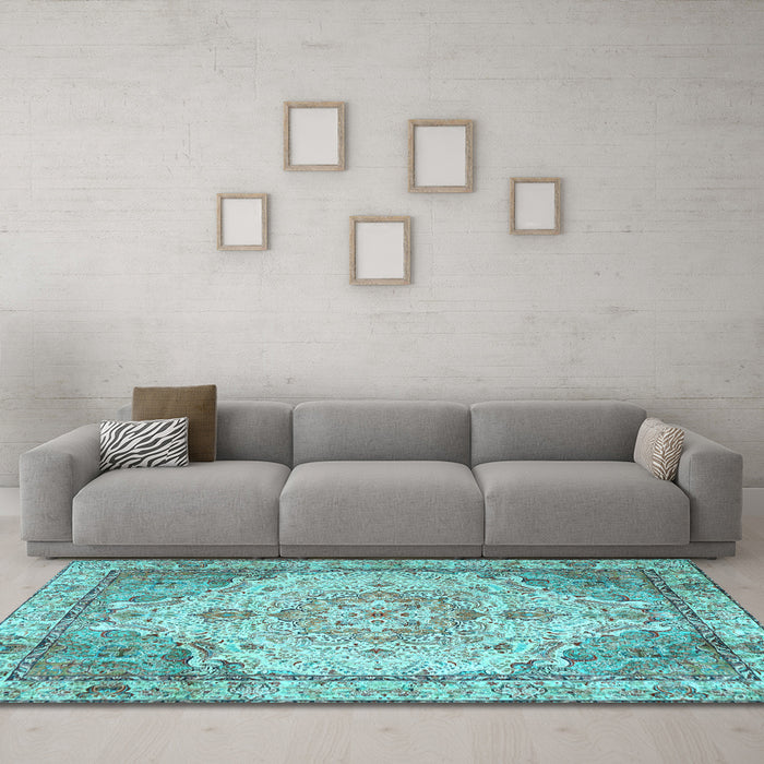 Machine Washable Persian Light Blue Traditional Rug in a Living Room, wshtr3175lblu
