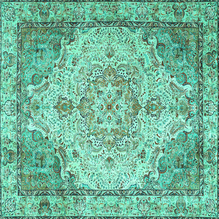 Square Machine Washable Persian Turquoise Traditional Area Rugs, wshtr3175turq