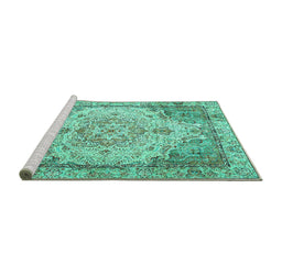 Sideview of Machine Washable Persian Turquoise Traditional Area Rugs, wshtr3175turq